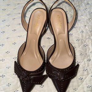 Charles By Charles David Brown Pointed-Toe Studded Slingback Heels